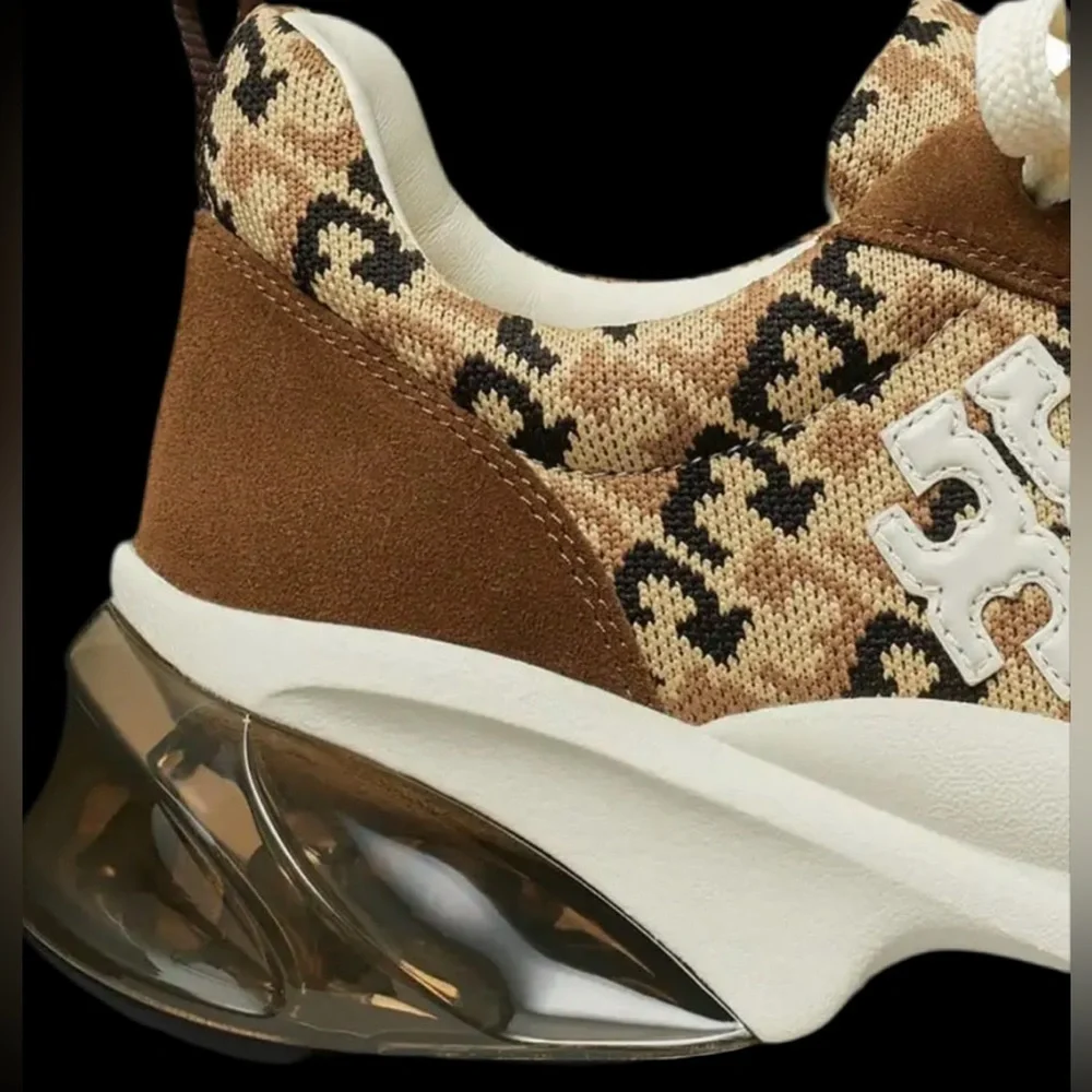 🔥🔥Tory Burch Good Luck Bubble Trainer T Logo Knit New Cream And Chestnut Size11M